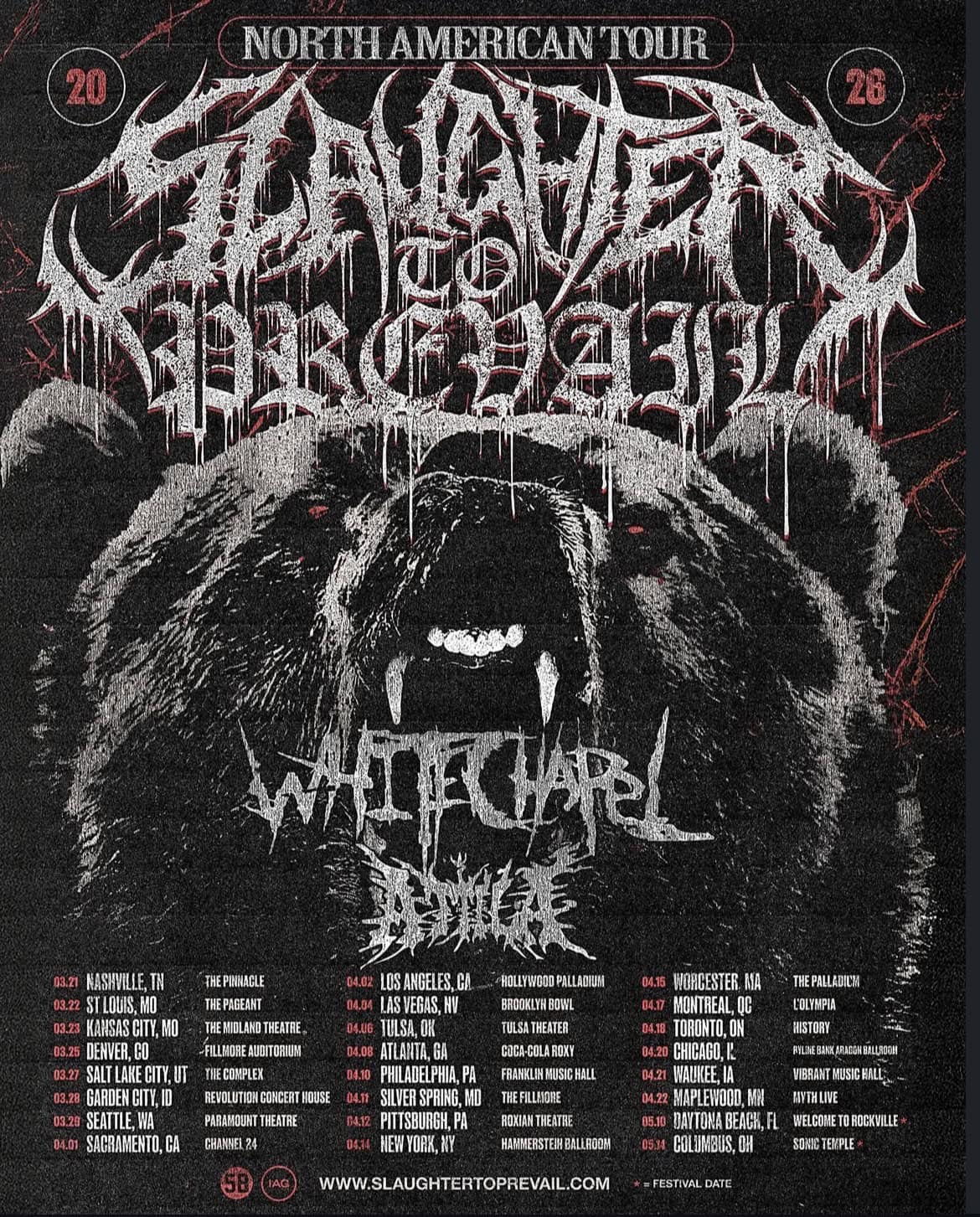 Slaughter to Prevail concert tour poster 2026